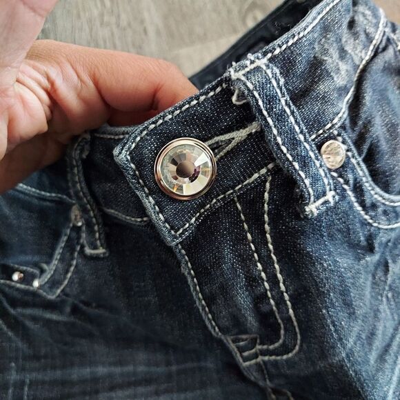 LA Idol USA Girls Denim Rhinestone Pockets Capri Jeans Size 10 - Picture 10 of 10